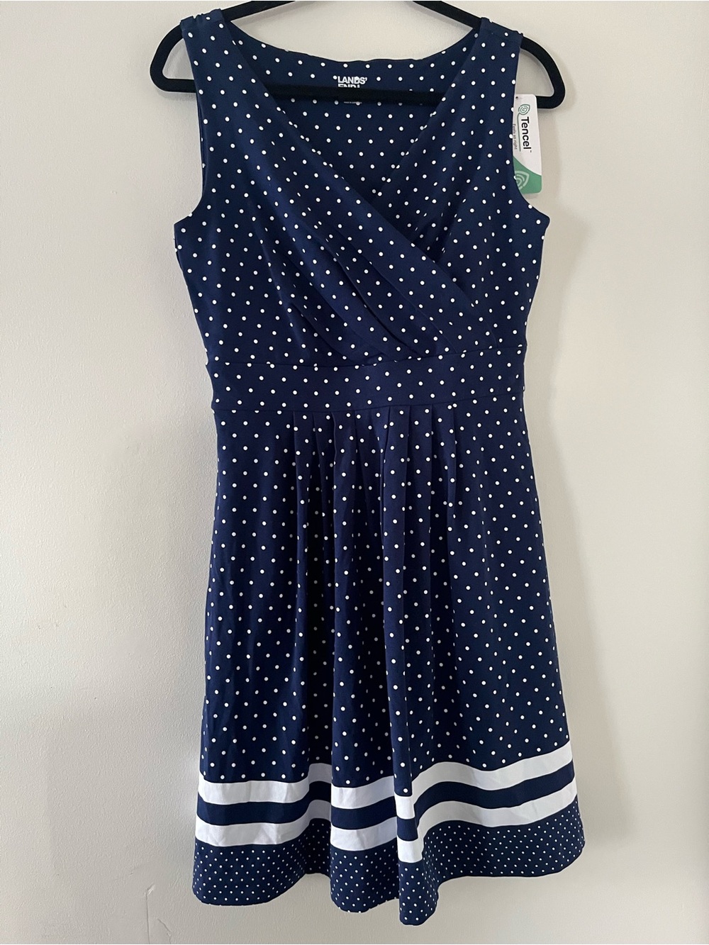NWT Lands End Navy Blue White Polka Dot Athletic Mini Dress Small Tennis Golf